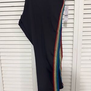 New York & Company Black Leggings with Multicolor Stripe